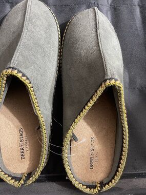 Deer Stags Gray Suede Slip-Ons with Yellow Braided Trim